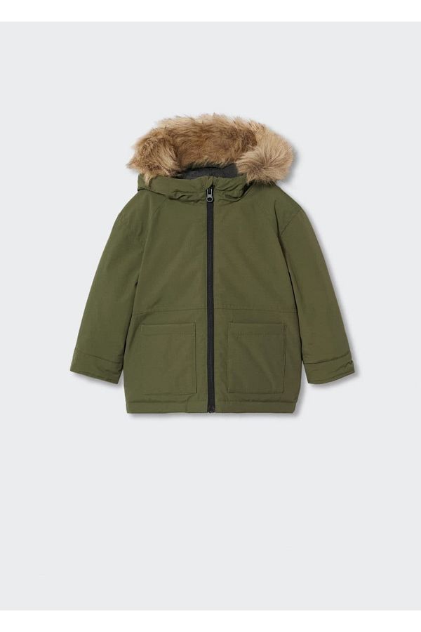 Mango hooded faux fur coat online