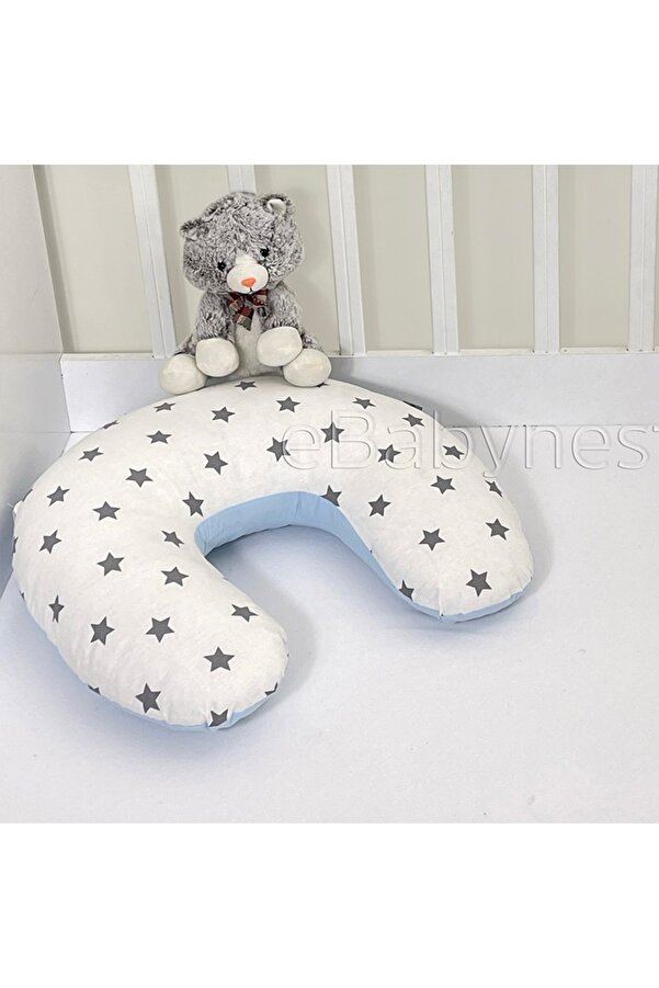 ebabynest Beyaz Yıldız Mavi Kombin Emzirme Yastığı
