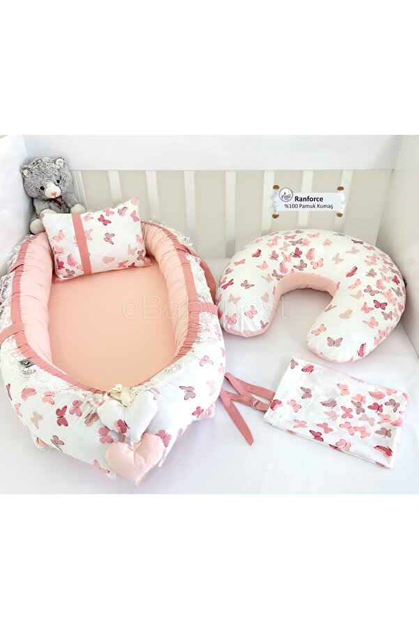 ebabynest Kelebek Serisi Pudra Babynest Emzirme Yastıklı Set