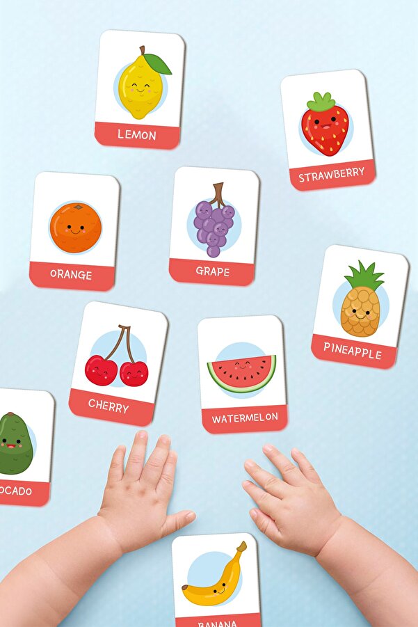 Little One Ahşap Eğitici Kartlar Meyveleri Öğreniyorum Ingilizce Öğrenme Kartları Flash Cards