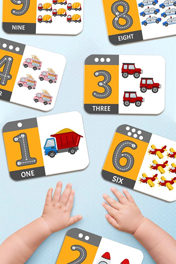Little One Ahşap Eğitici Kartlar Sayıları Taşıtlarla Öğreniyorum Ingilizce Öğrenme Kartları Flash Cards