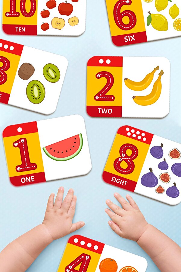 Little One Ahşap Eğitici Kartlar Sayıları Ve Meyveleri Öğreniyorum Ingilizce Öğrenme Kartları Flash Cards