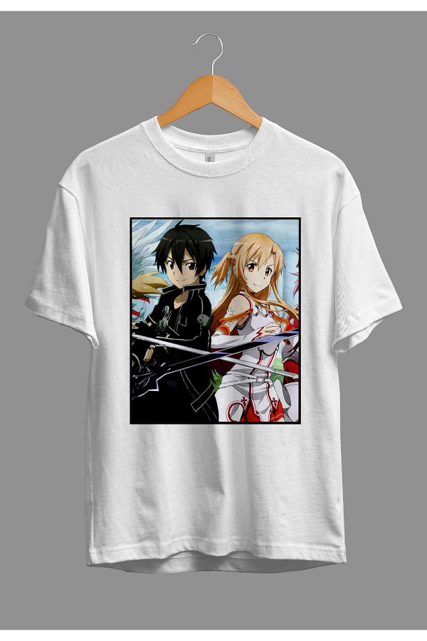 Corvo Oversize Sword Art Online Kirito And Asuna Anime Character Printed T Shirt Trendyol