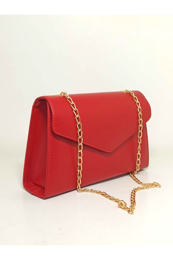 Leather Women's Red Bag with Chain