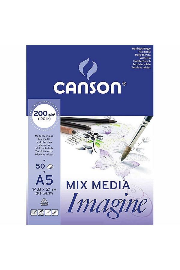 Canson-Dessin Blanc Imagine 200gr Light Textured Multi-Purpose Drawing Block 50 Pages A5 (14.9x21cm) 1