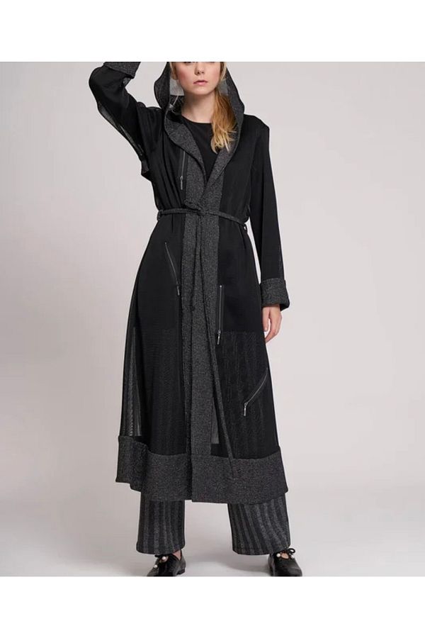 misseale Lace up Waist Mesh Long Jacket Abaya Trendyol