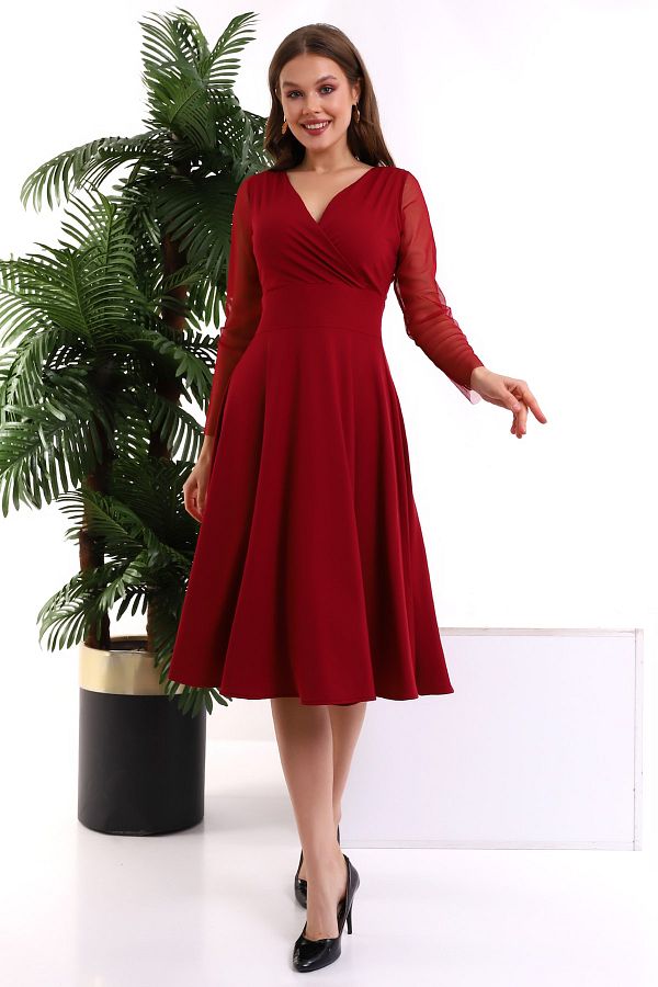 Fasmia Burgundy Shoulder Top Boat Neck Dress F126 Trendyol