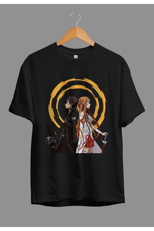 Corvo Oversize Sword Art Online Kirito And Asuna Anime Character Printed T Shirt Trendyol