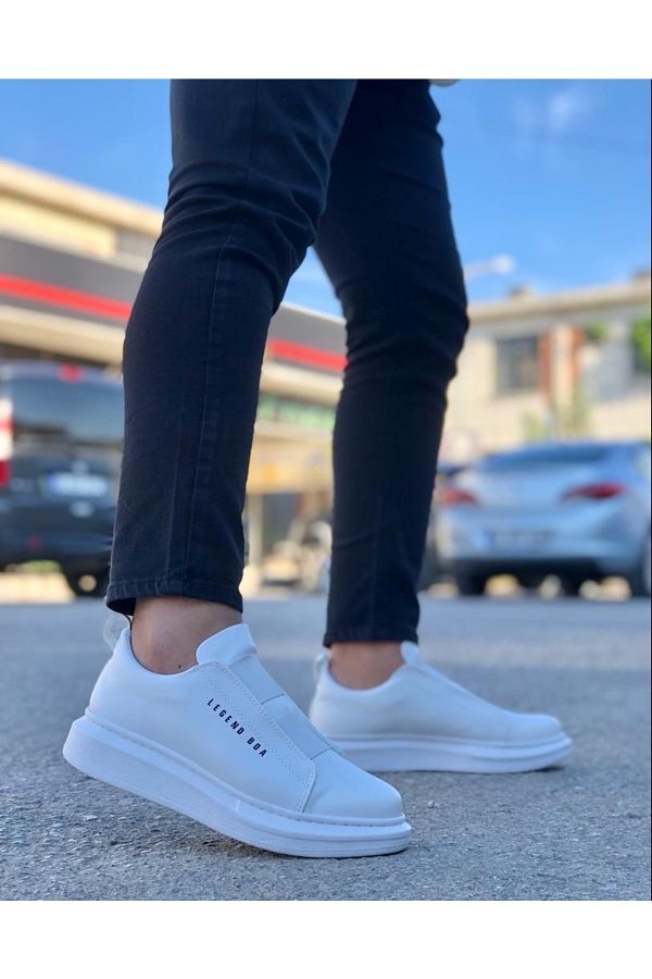 Ayakkabium High Sole Double Striped White Casual Sneaker Sport Style Men s Shoes Mhn Ay3630 Trendyol