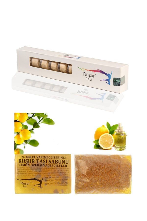 Ruşur Sefidab-1 Box of Rushur Stone and Rushur Stone Soap with Lemon Extract and Pumpkin Fiber 100% Handmade 1