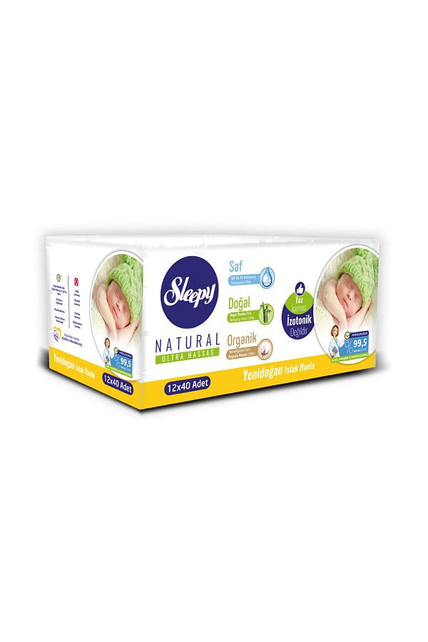 Sleepy-Natural Newborn Wet Cotton Towel 12x40 480 Sheets 1