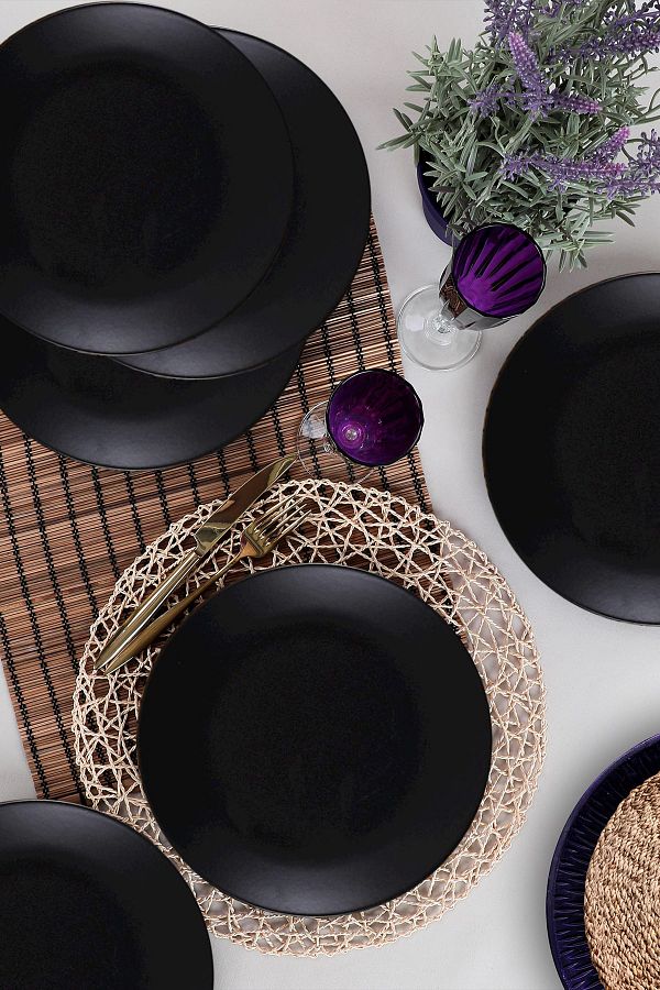 Keramika-Black Matte Aegean Serving Plate 26 cm Set of 6 1