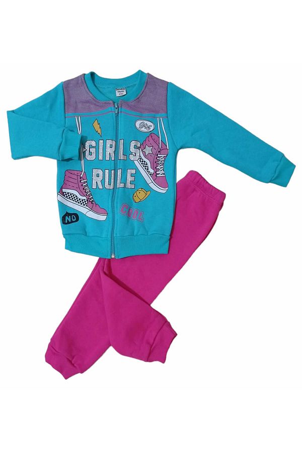 krm kerem bebe-Winter Zippered Shoe Patterned Tracksuit Set with Fleece Inside 1