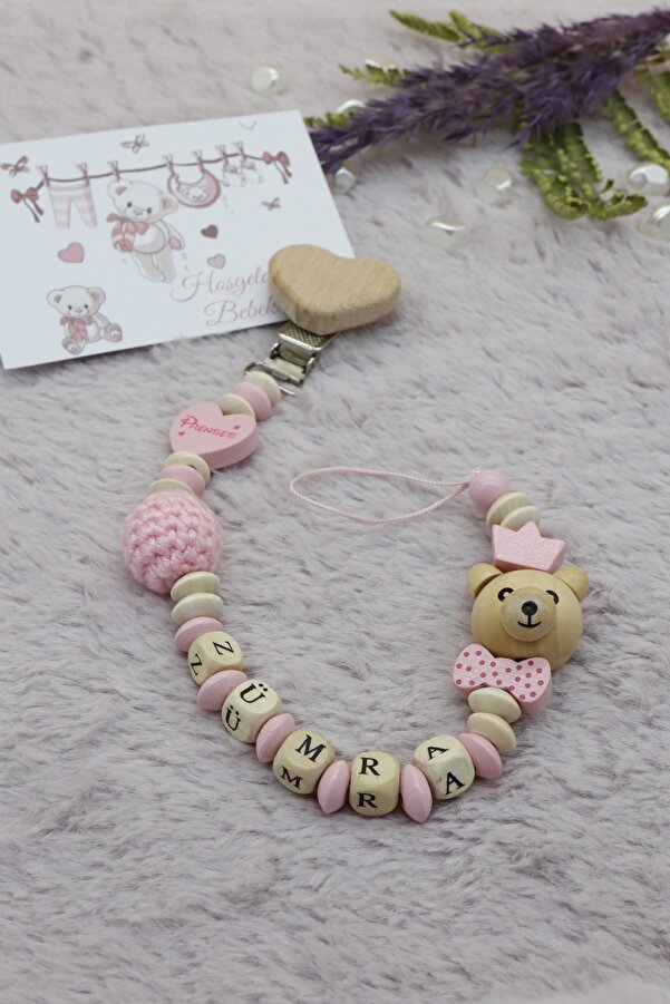 lilamtasarım Bebek Emzik Zinciri- Isimli Emzik Askısı