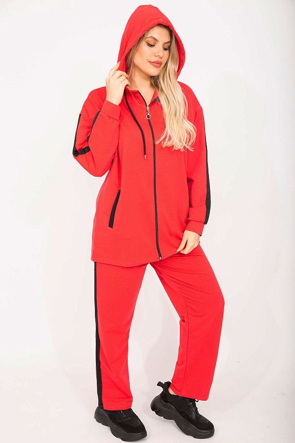 Şans-Großes rotes Sweatshirt-Hosen-Set für Damen 65n35303 1