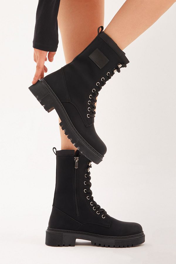 Matte black lace up boots discount