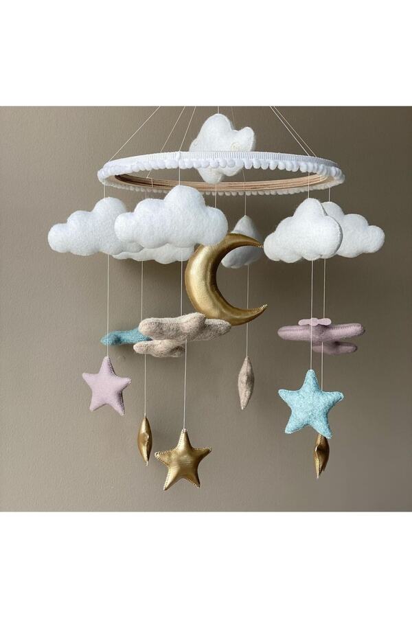 beberinos Müzikli Uçaklı %100 El Yapımı Bebek Beşik Süsü Dönence