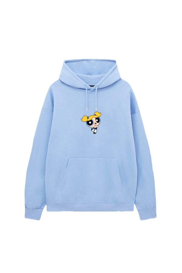 VENHENA Powerpuff Girls Bubbles Baby Blue Hooded Sweatshirt Hoodie