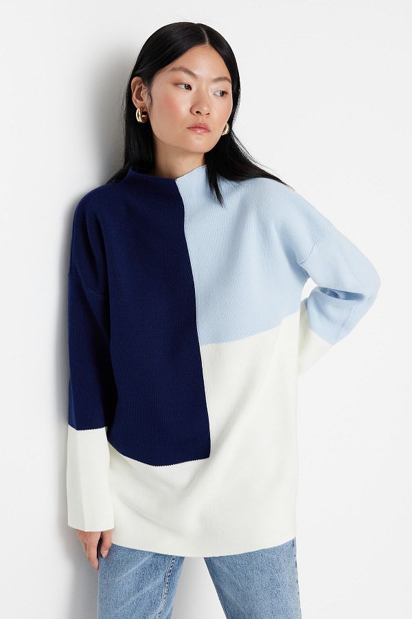 Trendyol Modest-Modrý úpletový sveter s vysokým golierom TCTAW22AK0054 1