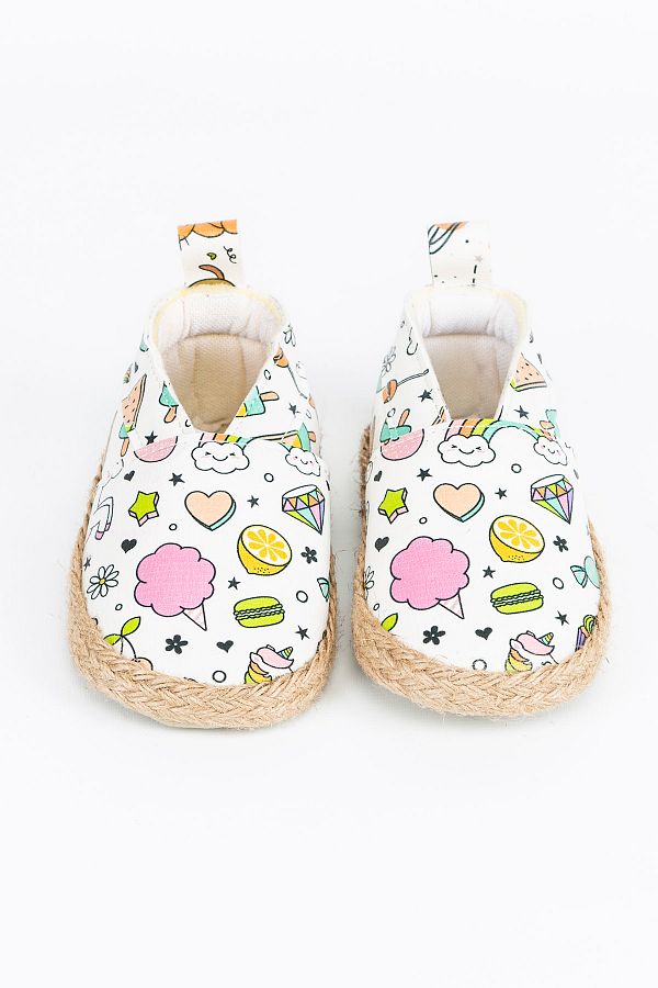 Peony Pompom-Ice Cream Pattern Baby Straw Booties 1