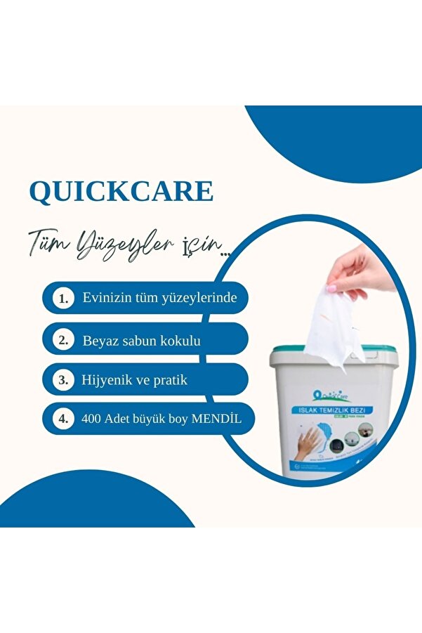 QUICKCARE Islak Kova Mendil 400 Adet Büyük Boy Beyaz Sabun Kokulu