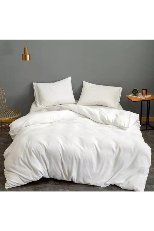 ŞENER HOME-Double Sided Useable Bed Sheet Elastic Double Duvet Cover Set - White 1