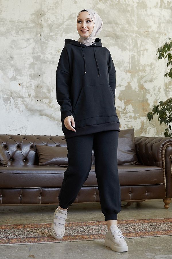 InStyle-Merva Three Thread Tracksuit Set - Black 1