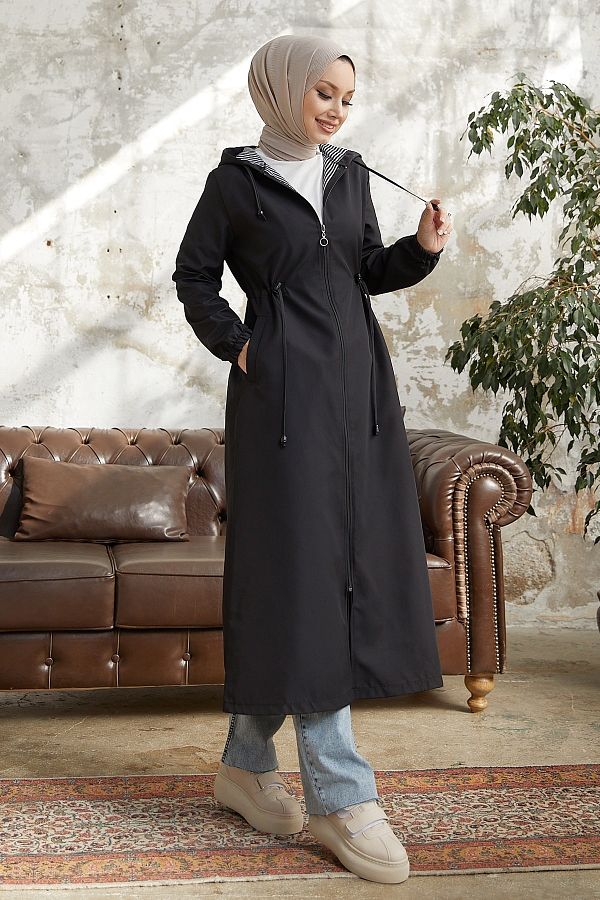 InStyle-Trench Layisa cu model în dungi - negru 1