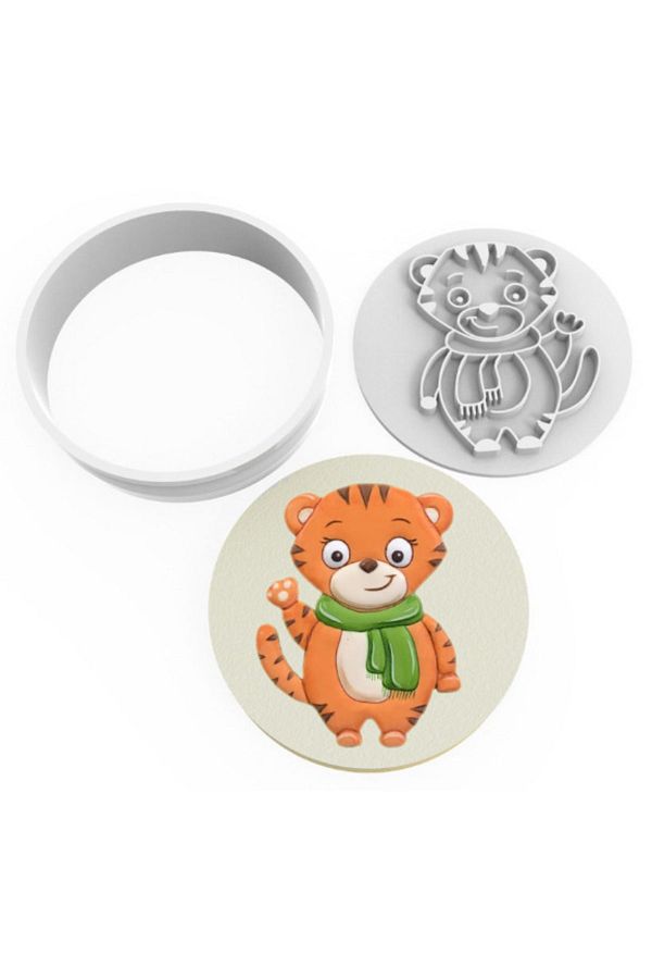 öztürkler-Cute Tiger Cookie Mold Stamp And Cutter Sugar Dough Set 1