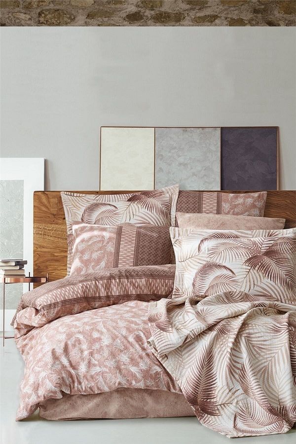 İyi Geceler İstanbul-Country Leaf Coffee Double Bed Set with Duvet Cover 1