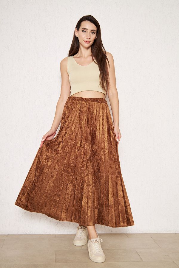 comstar Brown Lined Velvet Long Skirt Velvet Skirt Lined Skirt Trendyol