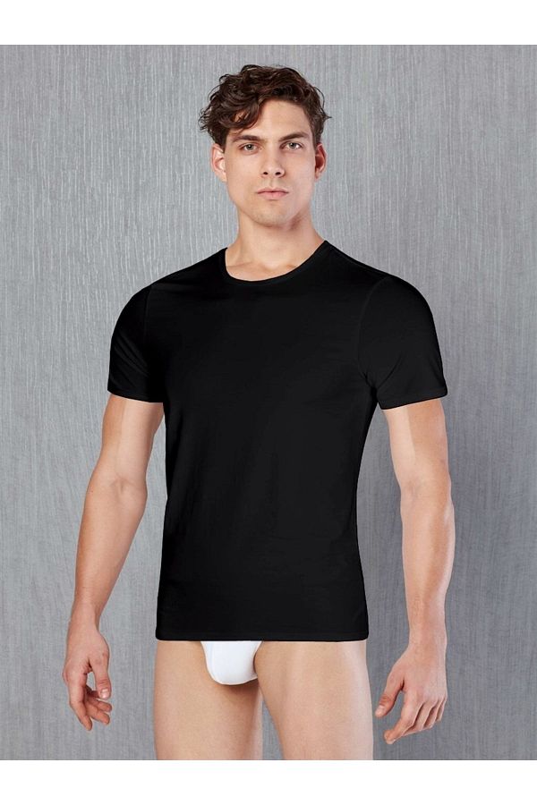 Doreanse-Men's Black Cotton Fabric T-shirt 1