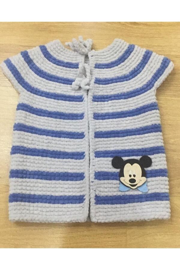 OYUNCAKPARK Örgü Mickey Mouse Logolu Erkek Bebek Yeleği