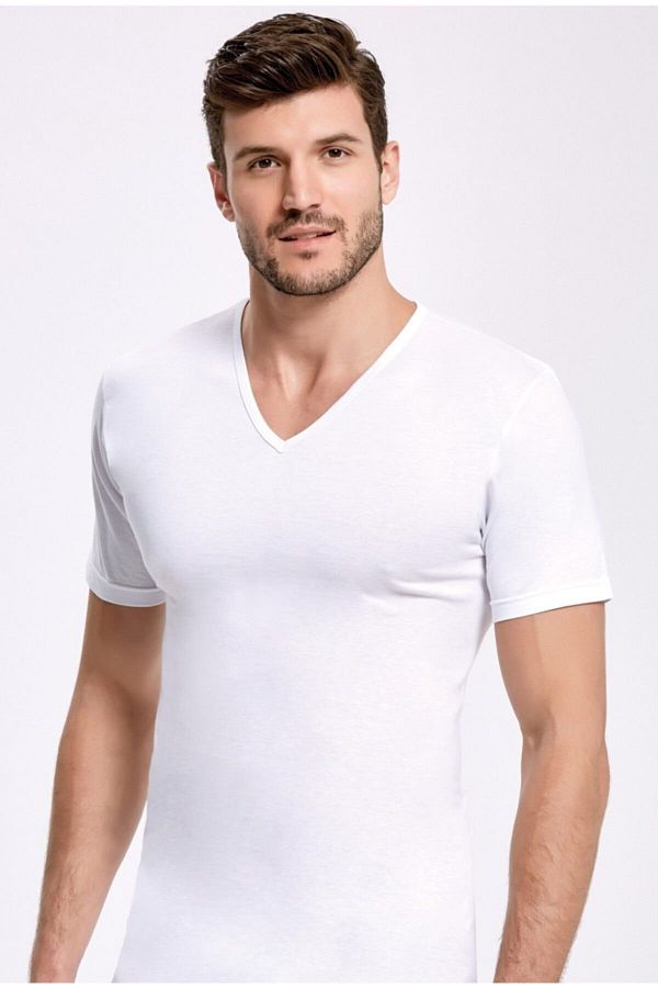 İlke-Men's 6-Piece 100% Cotton V-neck Half Sleeve Sports Undershirt (white) 1