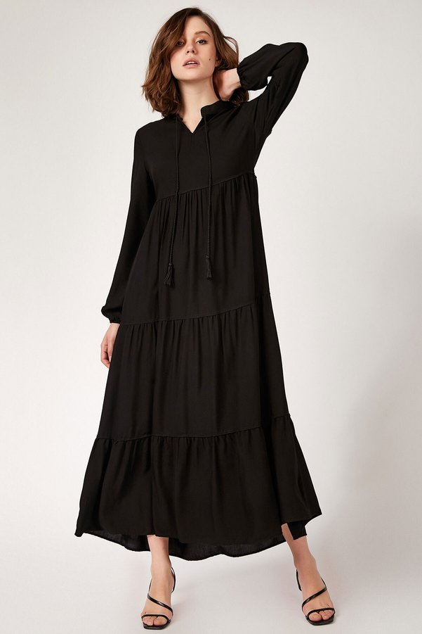 Bigdart T1627 Lace-Up Neck Dress - Black
