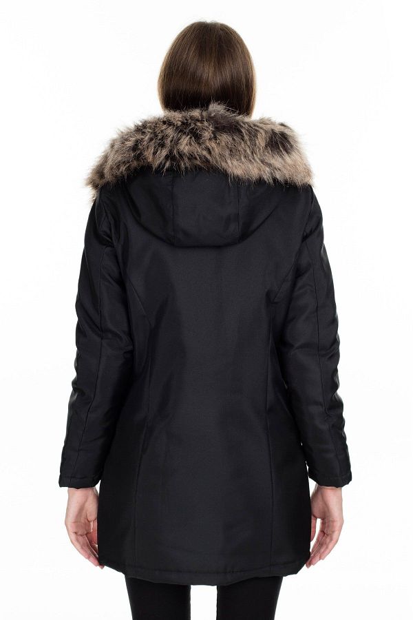 Only Women s Black Faux Fur Collar Parka 15156573 ONLKATY Trendyol