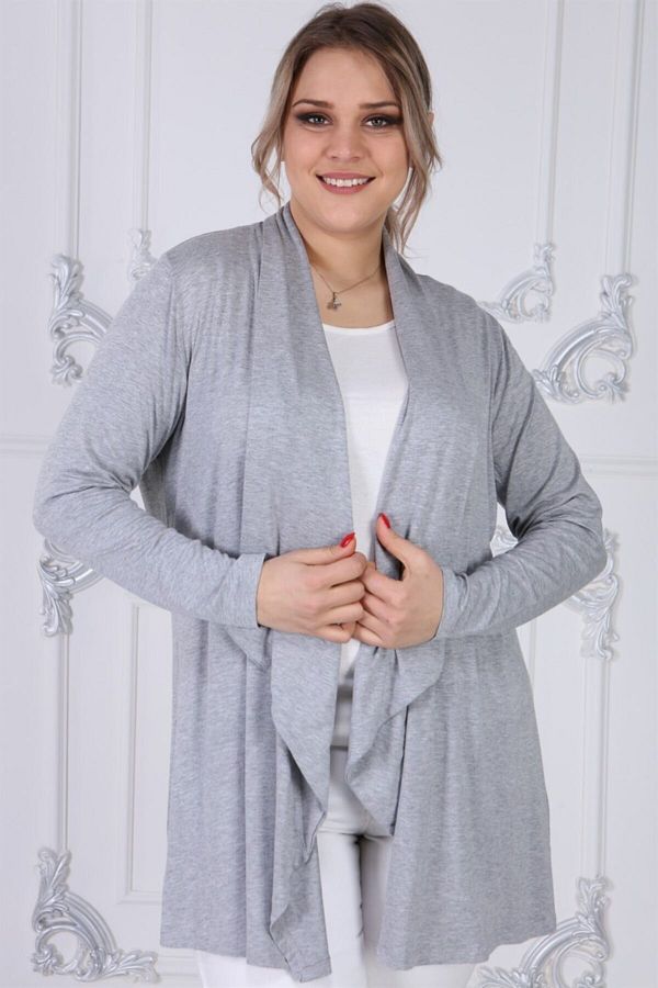 Seamoda-Women's Gray Viscose Fabric Turn-down Collar Cardigan 1