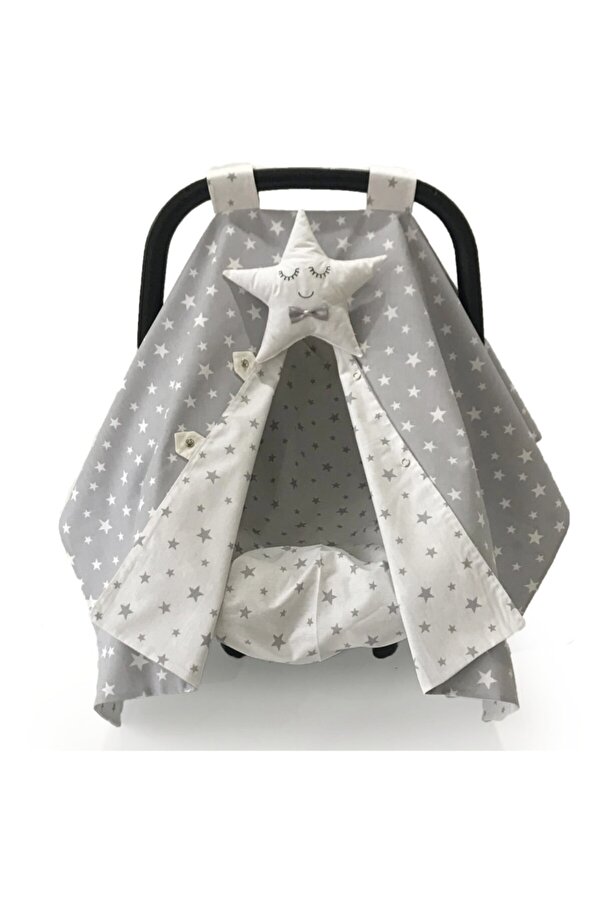 Atölye Eda Exclusive Gri Beyaz Yıldız Puset Örtüsü Ve Puset Çarşafı