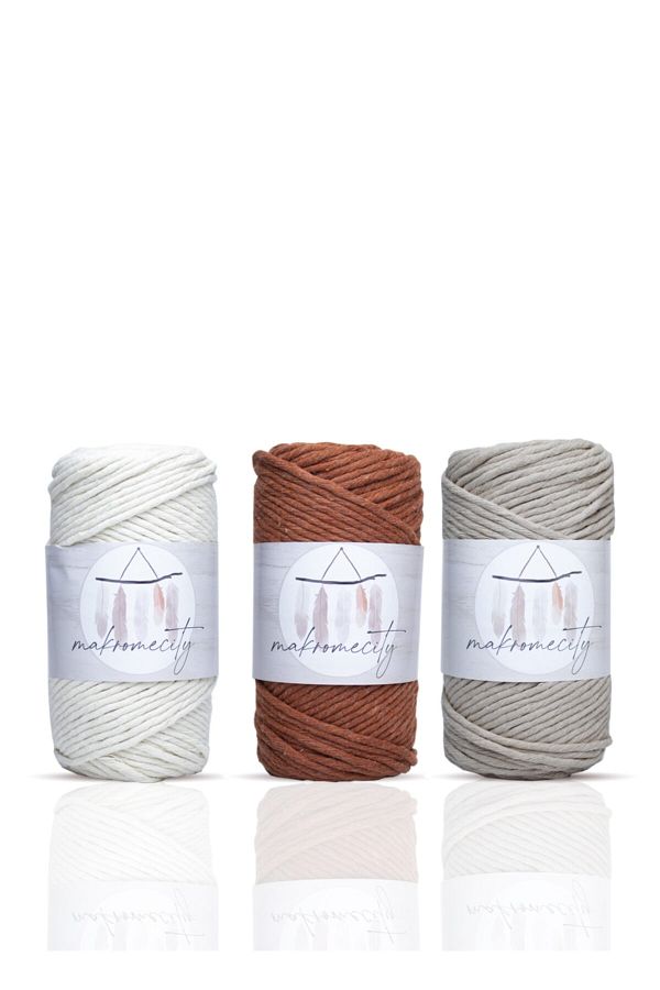 Makromecity-Σκάνδαλο Macrame Twine 3mm Single Twist Makrame Scannable Hobby Twine Σετ 3 τεμαχίων Ecru Tile Milk Coffee 1