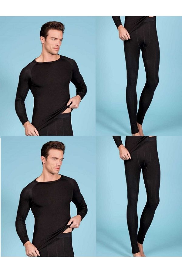 Berrak Men s Black Thermal Long Sleeve Top and Thermal Leggings Set 2 Pieces Trendyol