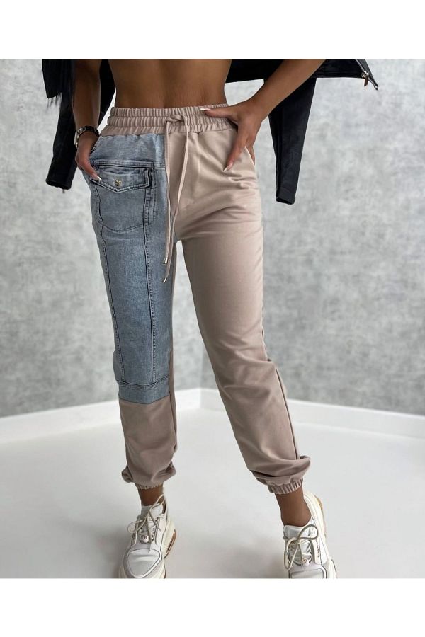Sevpan Jeans Trend Double Patterned Sports Pants High Waist 3 Thread Raised Winter Sweatpants with Fleece Inside Trendyol