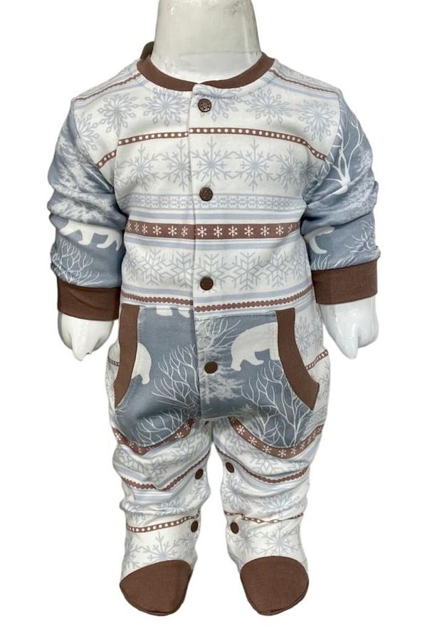 Aziz Bebe-Snowflake Patterned Jumpsuit with Snap Feet (with booties) 1