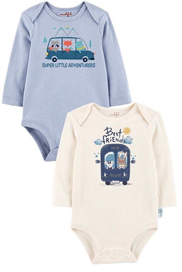 MAHFEL 2'li %100 Pamuklu Organik Baskılı Çıtçıtlı Bebek Body Zıbın