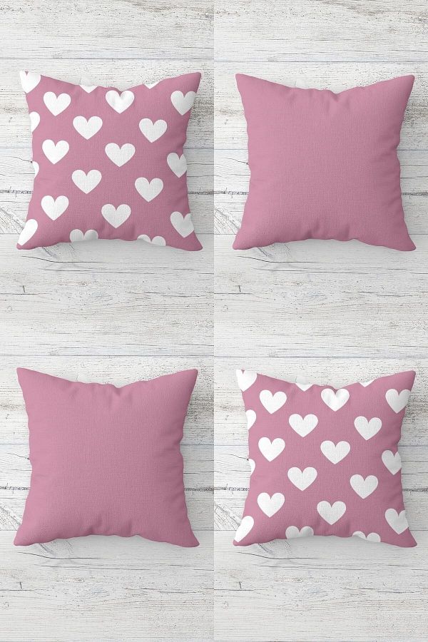 on the clouds-Heart Patterned and Plain Combination Concealed Zippered Throw Pillow Cover Sofa Pillow Cover Set (4pcs) 1