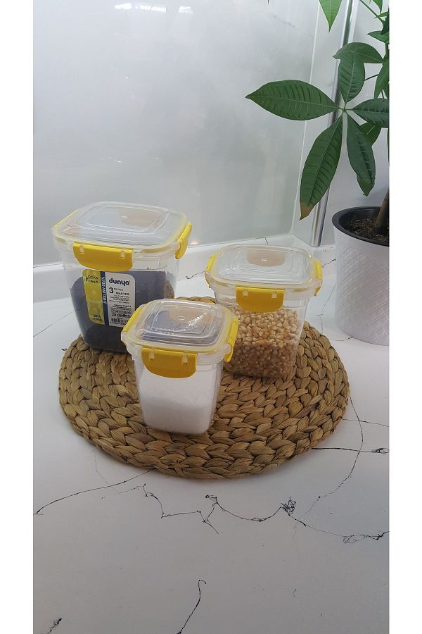 Dünya Plastik-Leak Proof Deep Square Storage Container with Gasket Set of 3 Yellow (575ml-1075ml-1900ml) 1