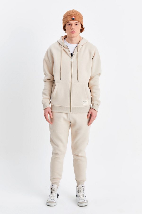 Northlight Unisex Beige Find Your Wild Piece Print Soft Zippered Oversize Hoodie Set Trendyol