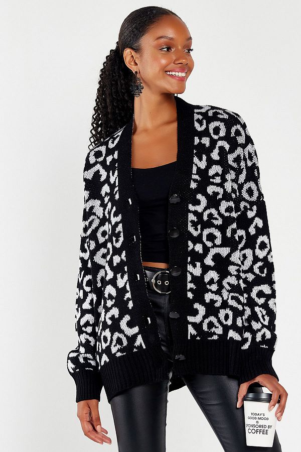 Black leopard cardigan sale