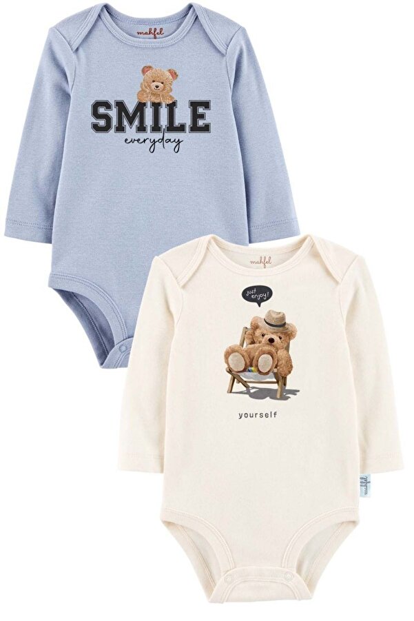 MAHFEL 2'li %100 Pamuklu Organik Baskılı Çıtçıtlı Bebek Body Zıbın