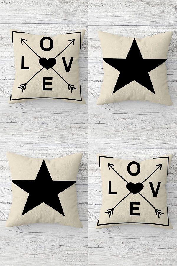 on the clouds-Star and Love Patterned 4-Piece Sofa and Pillow Set with Hidden Zipper 1