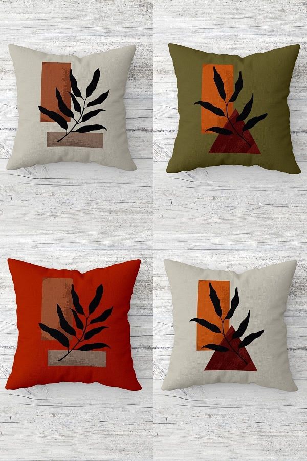 on the clouds-Scandinavian Style Bohemian Leaf Pattern - Hidden Zippered Throw Pillow Cover Set (4pcs) 1